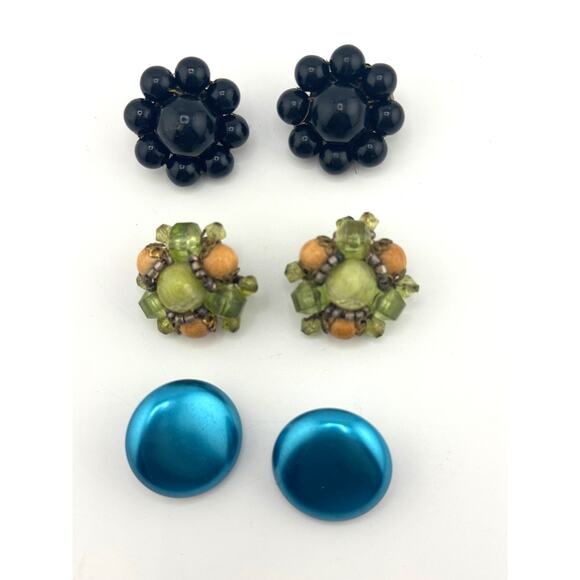 Vintage Lot Of 3 Japan And West Germany Clip On Cluster‎ And Solid Earrings - Picture 10 of 11